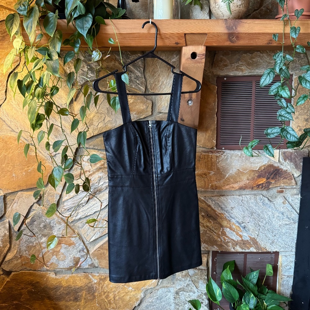 Faux Leather Zip-Up Dress